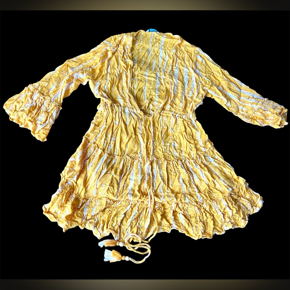 Blue Island Mustard Yellow and White  Beach Bikini Cover Up